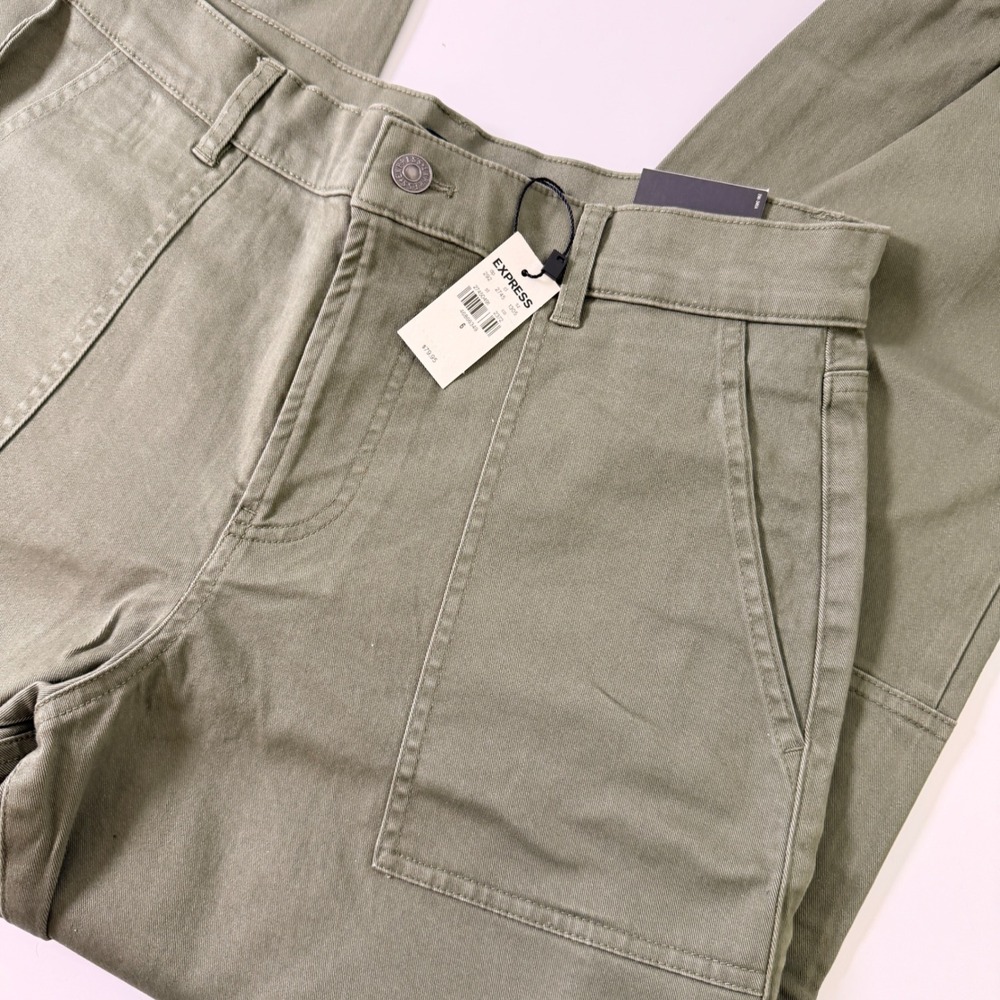 Express Womens Olive Green High Rise Straight Ankle Cargo Jogger Pants Size 6